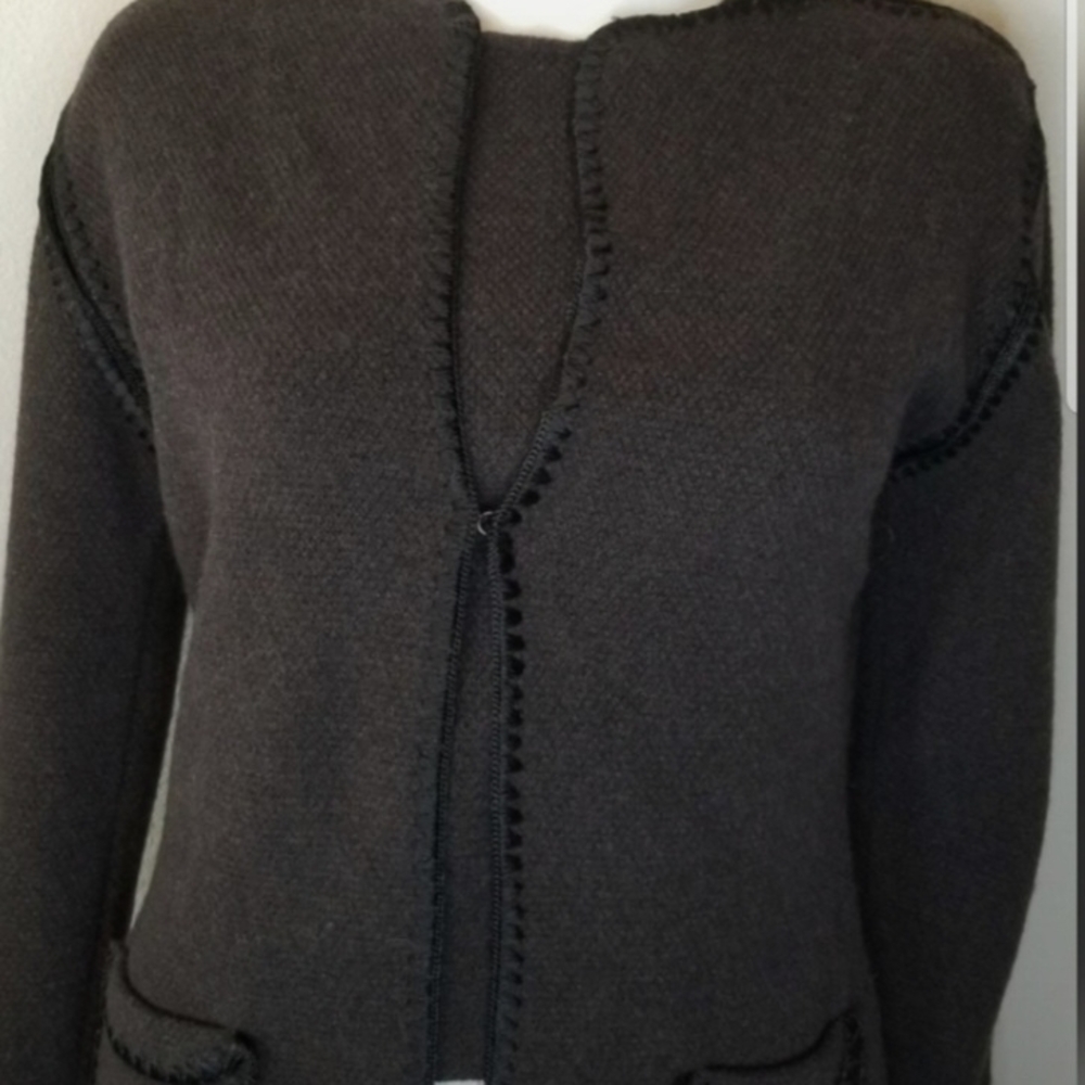 Chloe Chocolate Cardigan with Braided Trim